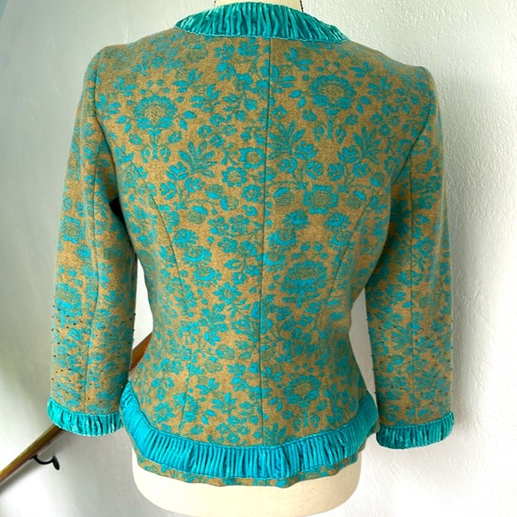 Tracy Reese Plenty Vintage Plenty Velvet and Wool Jacket Turquoise Size 8 - Picture 6 of 10